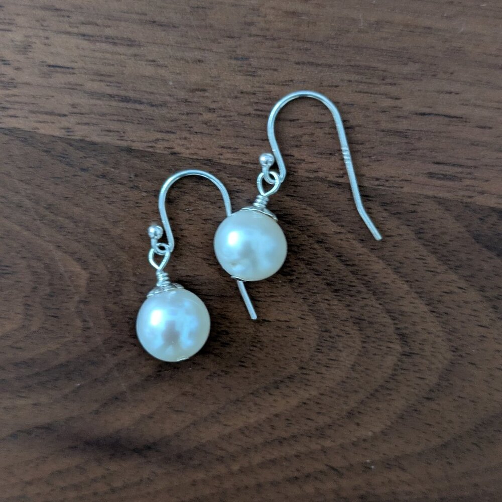 Pearl Drop Dangle Simple Sterling Silver Freshwater Pearl Earrings